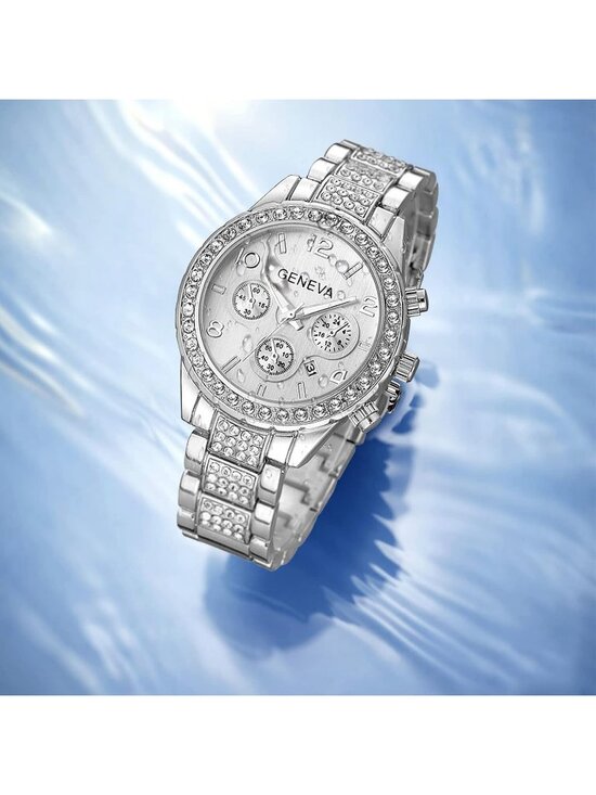Unisex Silver Luxury Crystal Diamond Quartz Adjustable Bracelet Band Wrist Watch main image 4